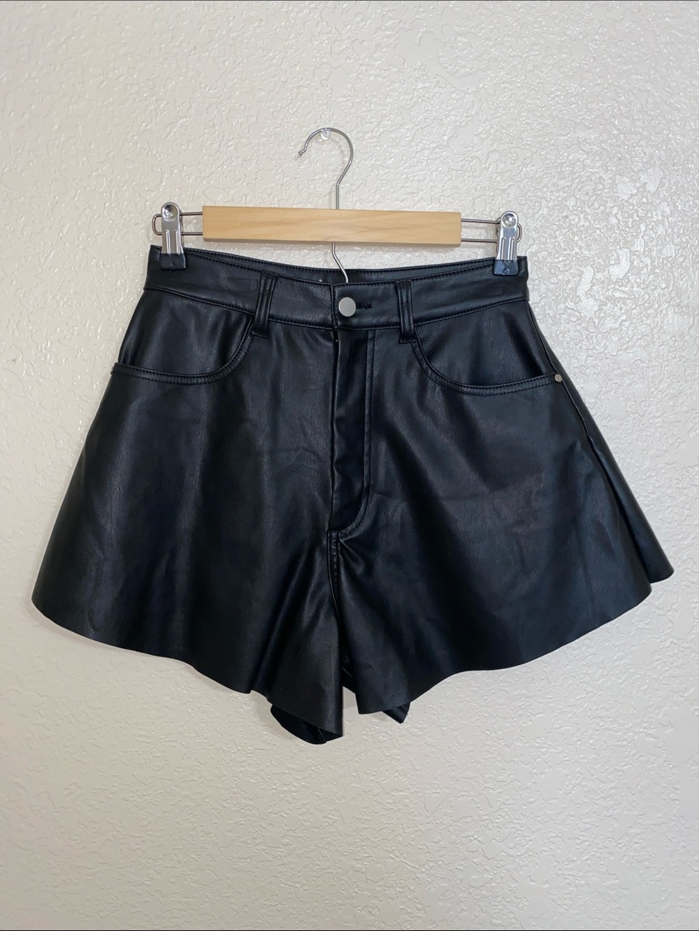 High-Rise Black Faux Leather Skort Shorts